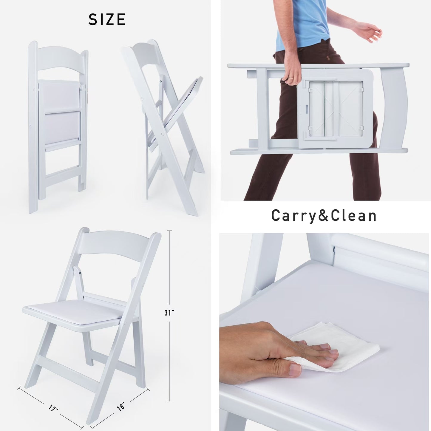 White 4 PCS Lightweight Resin Folding Chairs Unleash Comfort and Durability and Weight Capacity 800 lbs